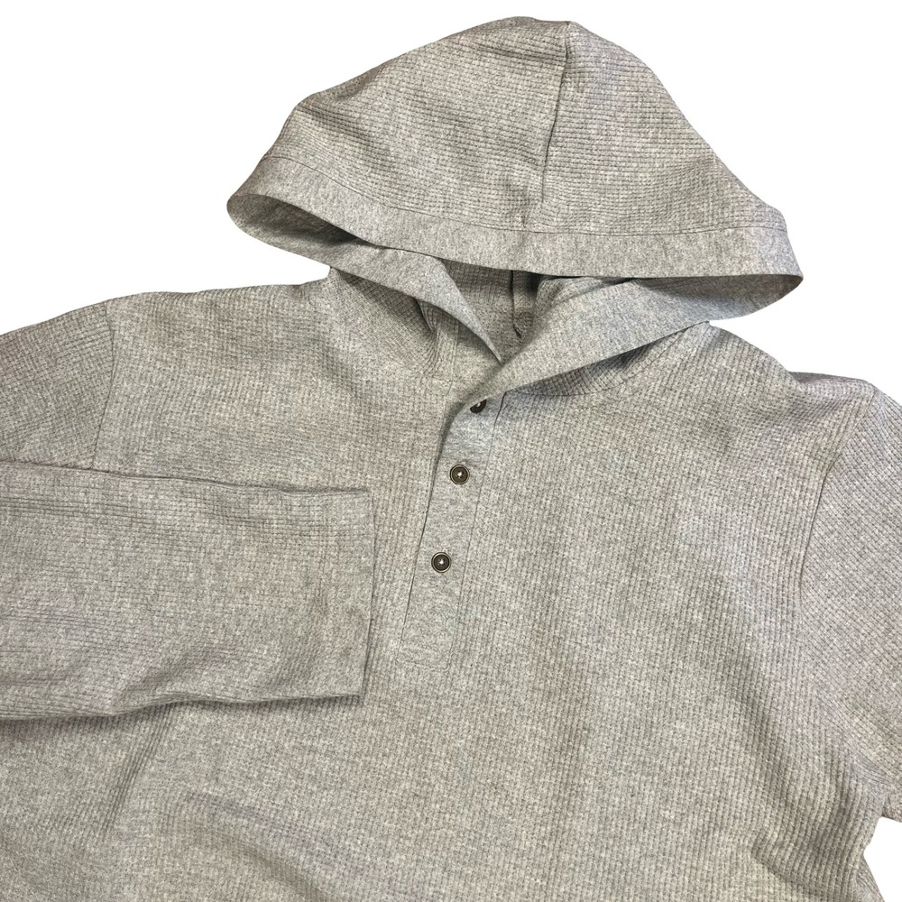 Smash Mens Henley Hoodie Large Gray Waffle Knit Thermal Long Sleeve Pullover